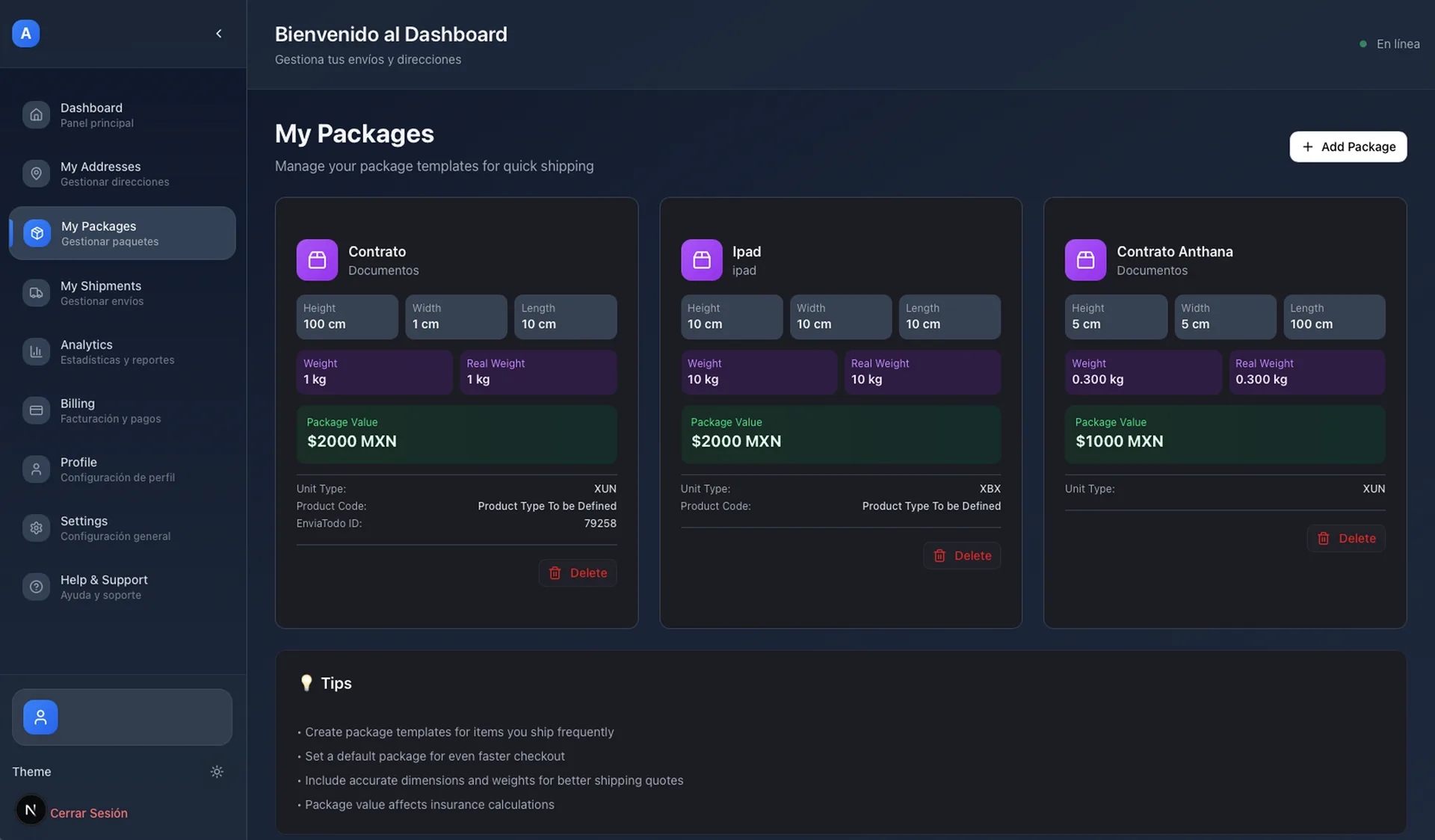 Screenshot of Shipping App